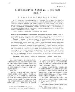 阻塞性黄疸抗体, 补体及IL+ 18 水平检测的意义