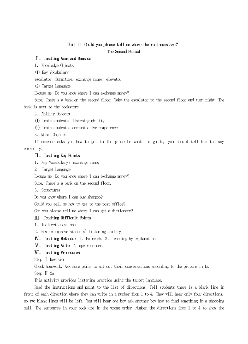 九年级英语全册 Unit 11 Could you please tell me where the restrooms are？单元整理教案 人教新目标版_第3页