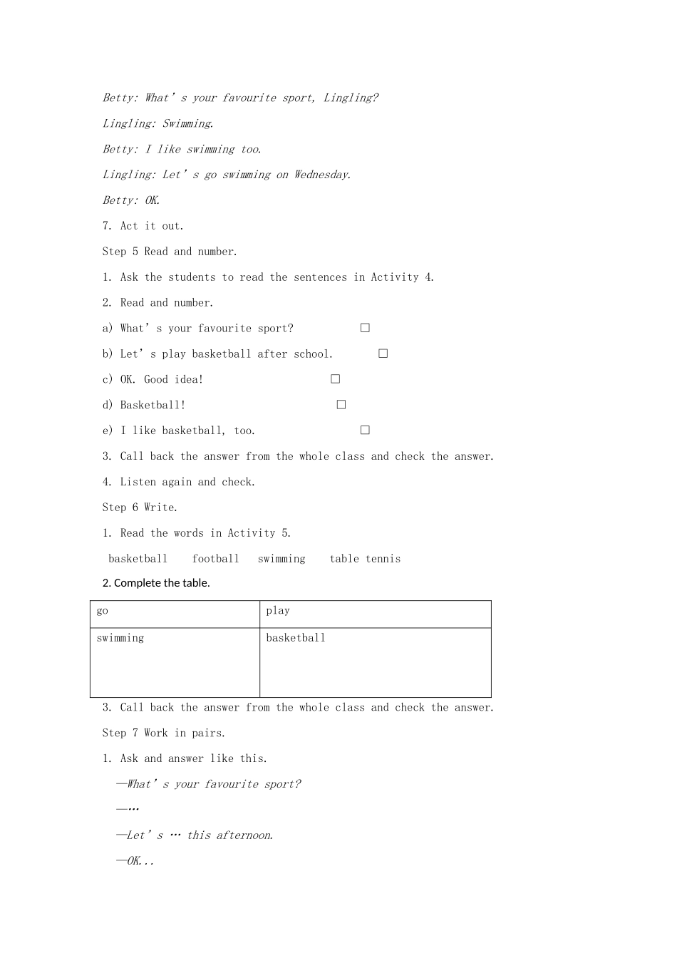 七年级英语上册 Starter Module 4 Unit 3 What's your favourite sport？教案 （新版）外研版_第2页