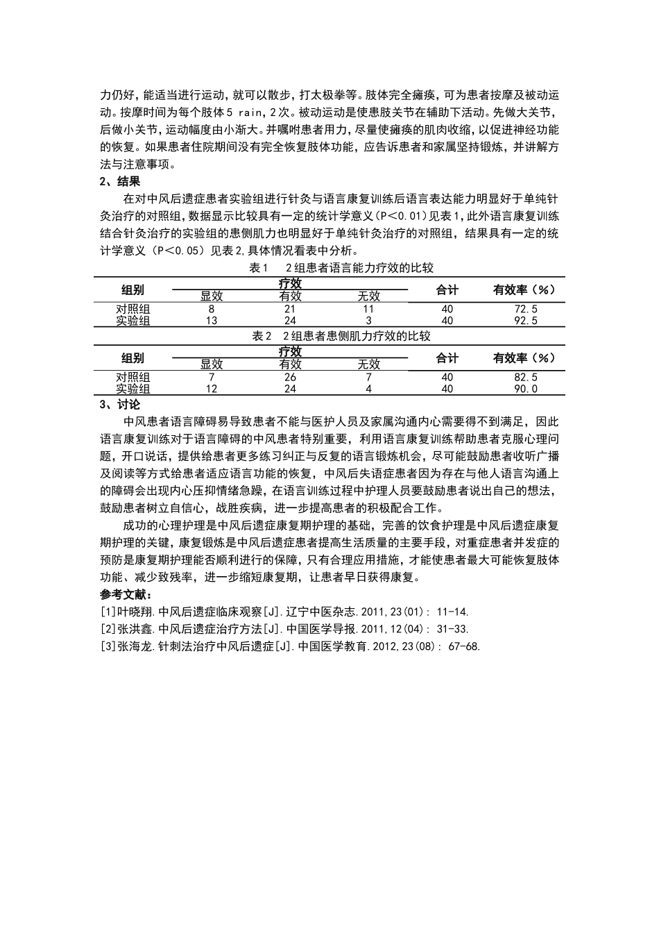 针灸治疗中风后遗症语言障碍临床观察分析_第3页
