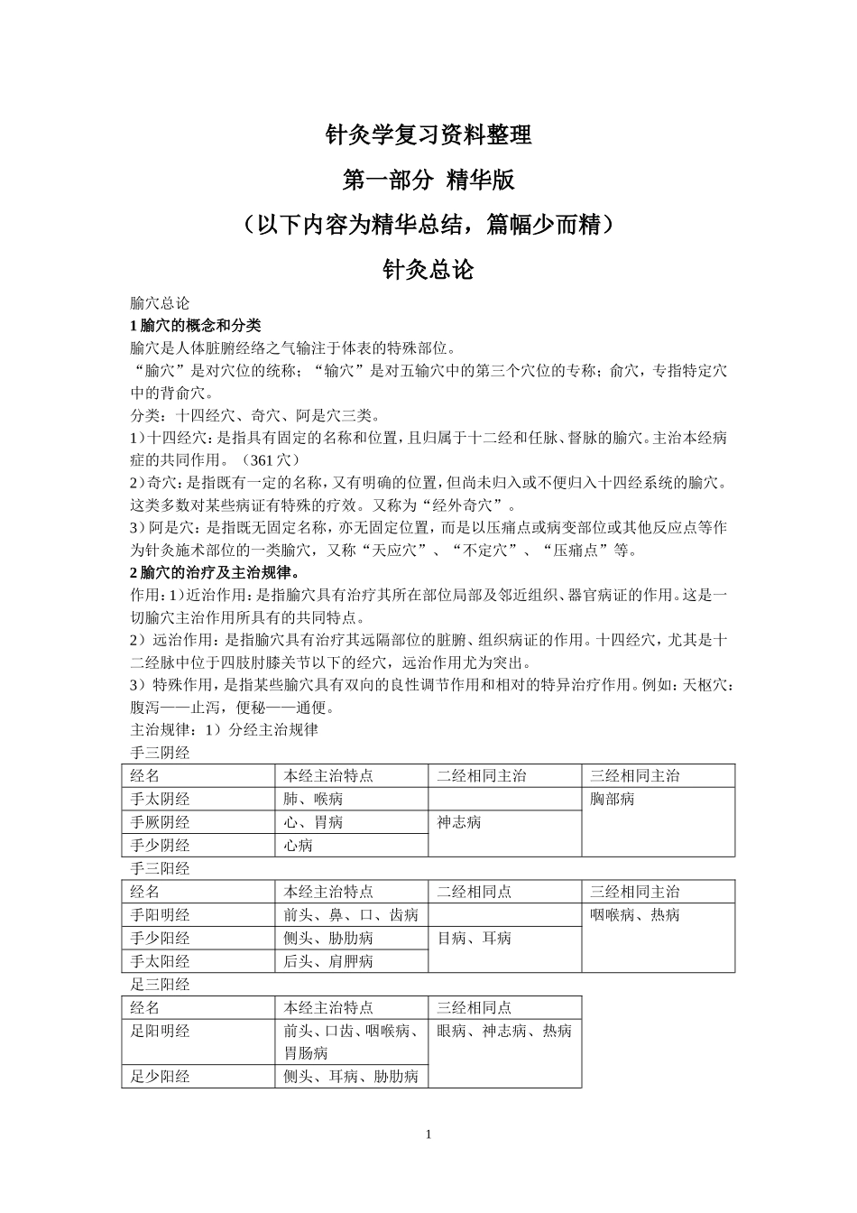 针灸学考试复习资料整理  精华版和系统版_第1页