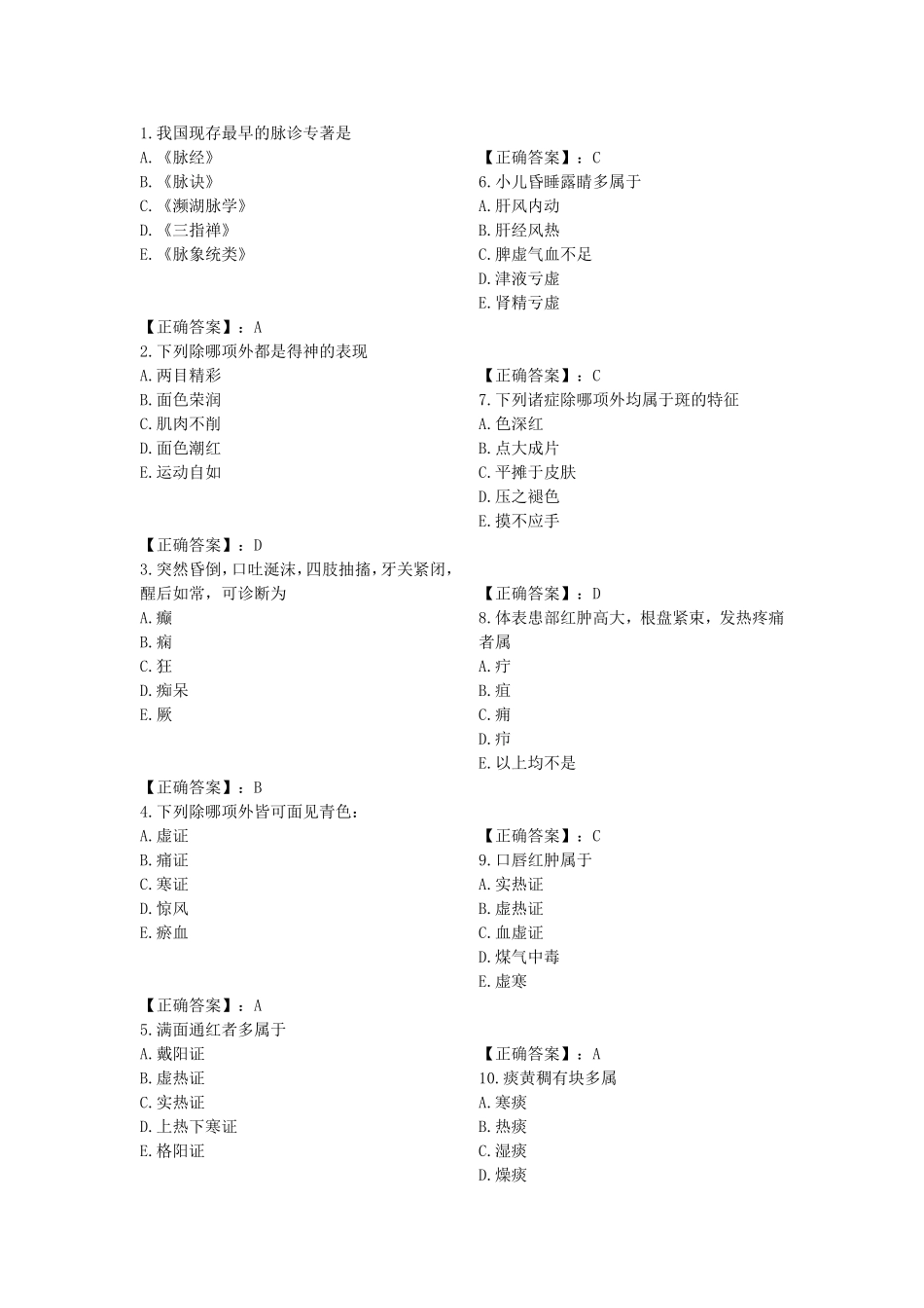 针灸中级考试题库总结--中诊_第1页