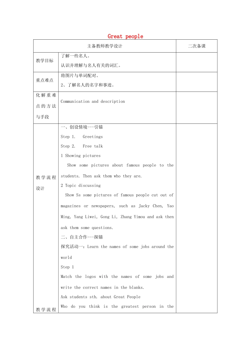 九年级英语下册 Unit 2 Great People教案 （新版）牛津版-（新版）牛津版初中九年级下册英语教案_第1页