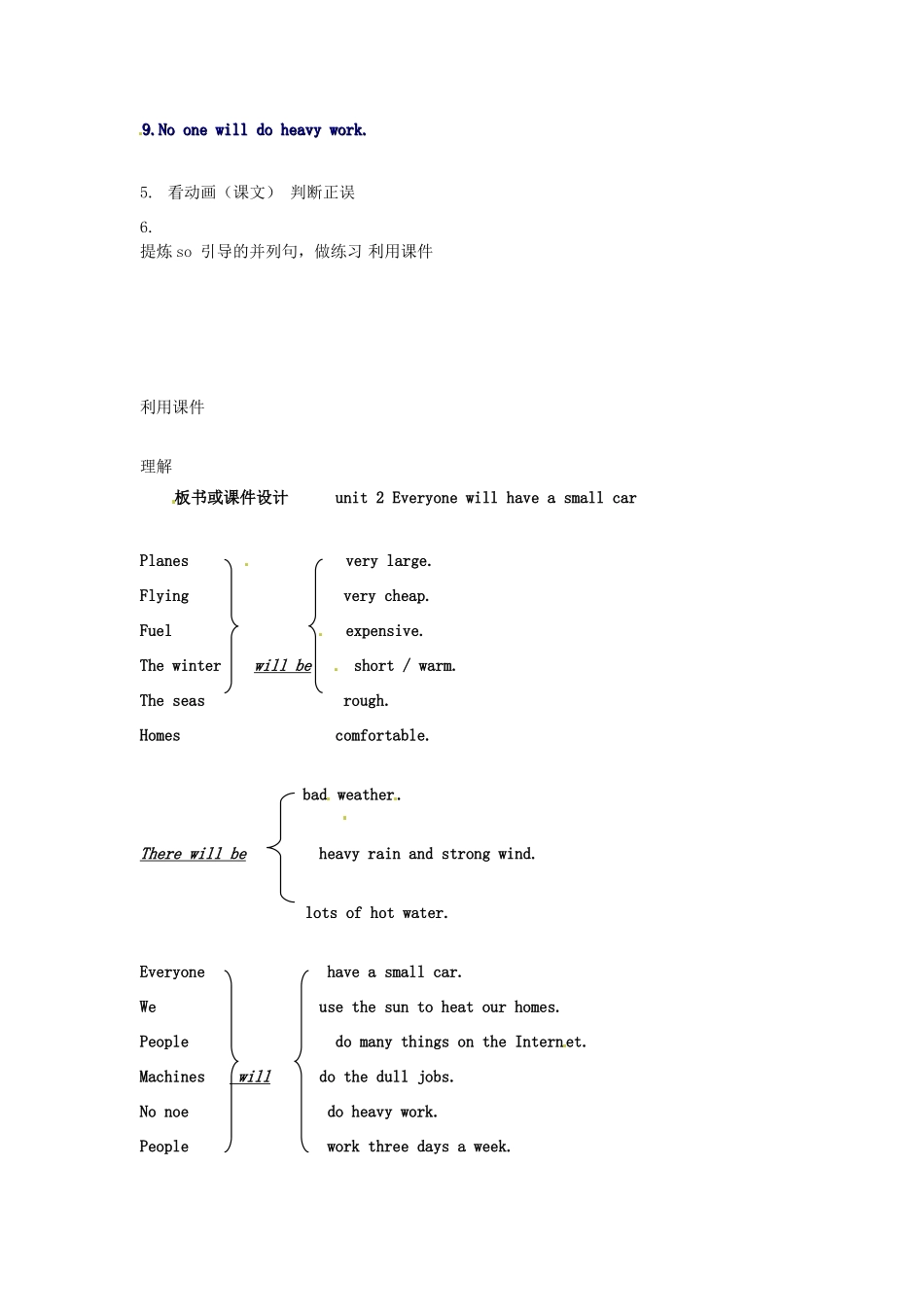 七年级英语下册 Module 4 Life in the future Unit 2 Everyone will have a small car教案 外研版_第2页