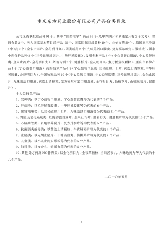 重庆东方药业股份有限公司产品分类目录