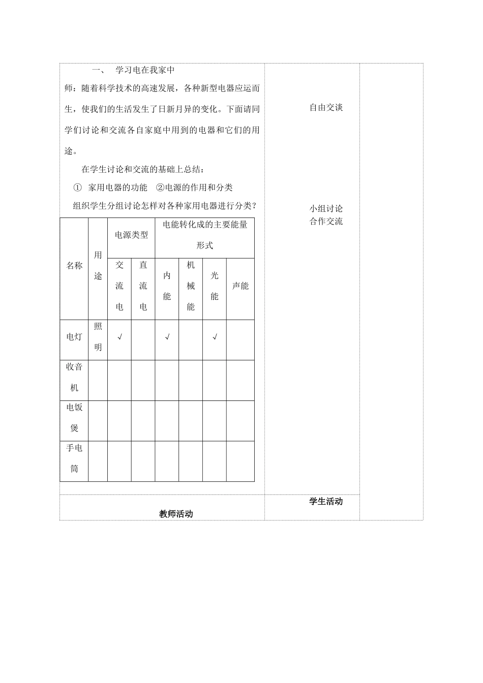 九年级物理上册 第十三章 第一节 初识家用电器和电路教案 （新版）苏科版-（新版）苏科版初中九年级上册物理教案_第2页