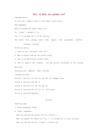 九年级英语上册 Unit 14《Have you packed yet》教案 人教新目标版