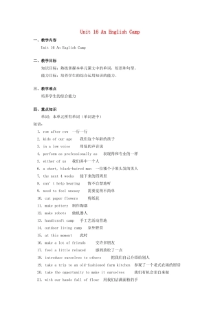 九年级英语全册 Unit 16 An English Camp教案 北京课改版