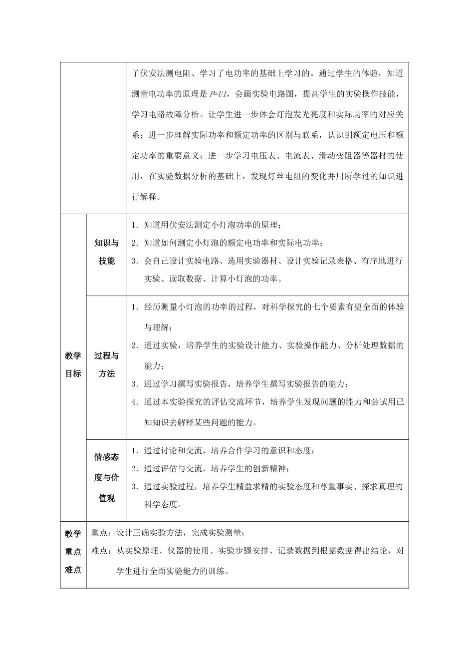 九年级物理全册 第18章 电功率 第3节 测量小灯泡的电功率教案 （新版）新人教版-（新版）新人教版初中九年级全册物理教案_第2页