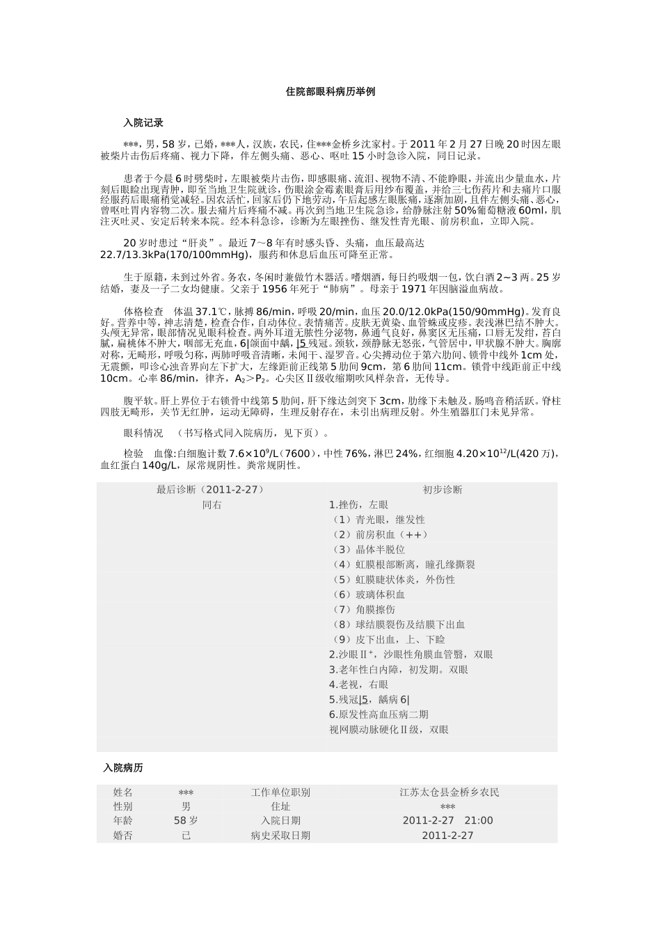 通用版眼科住院病历举例_第1页