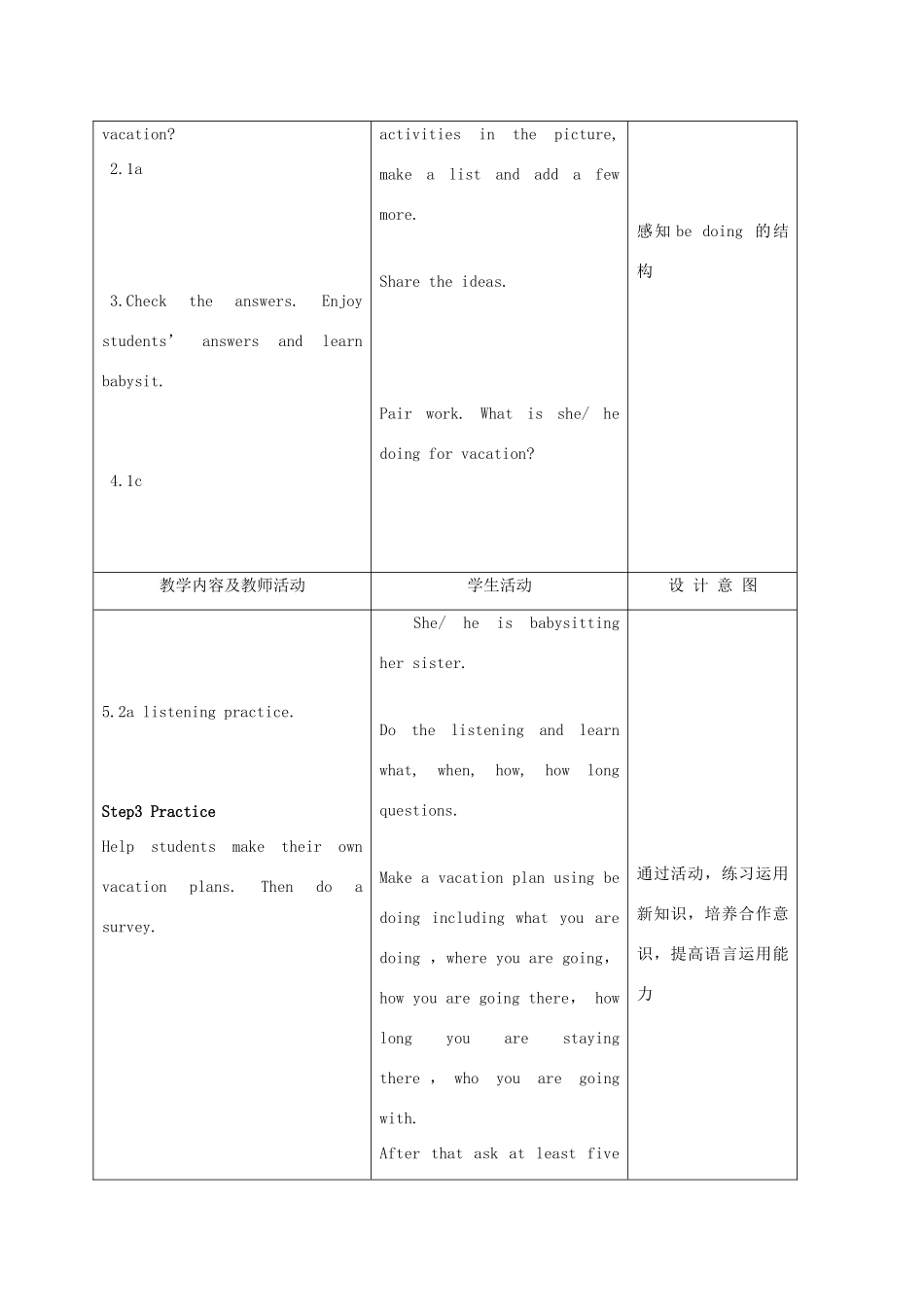 八年级英语上册 Uint3 what are you doing for vacation示范教案_第2页
