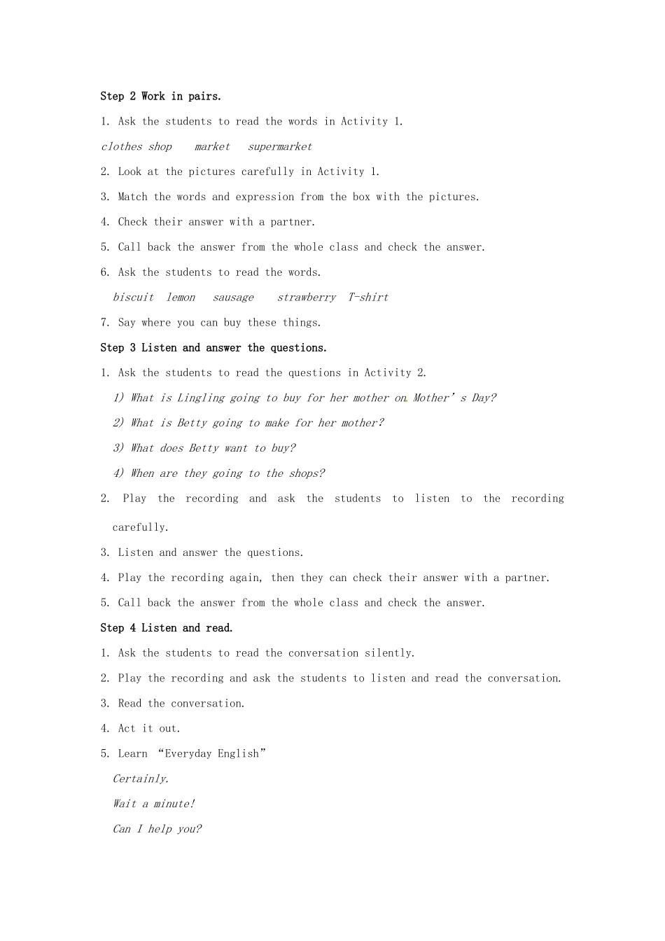 七年级英语下册《Module 5 Shopping Unit 1 What can I do for you》教案 （新版）外研版-（新版）外研版初中七年级下册英语教案_第3页