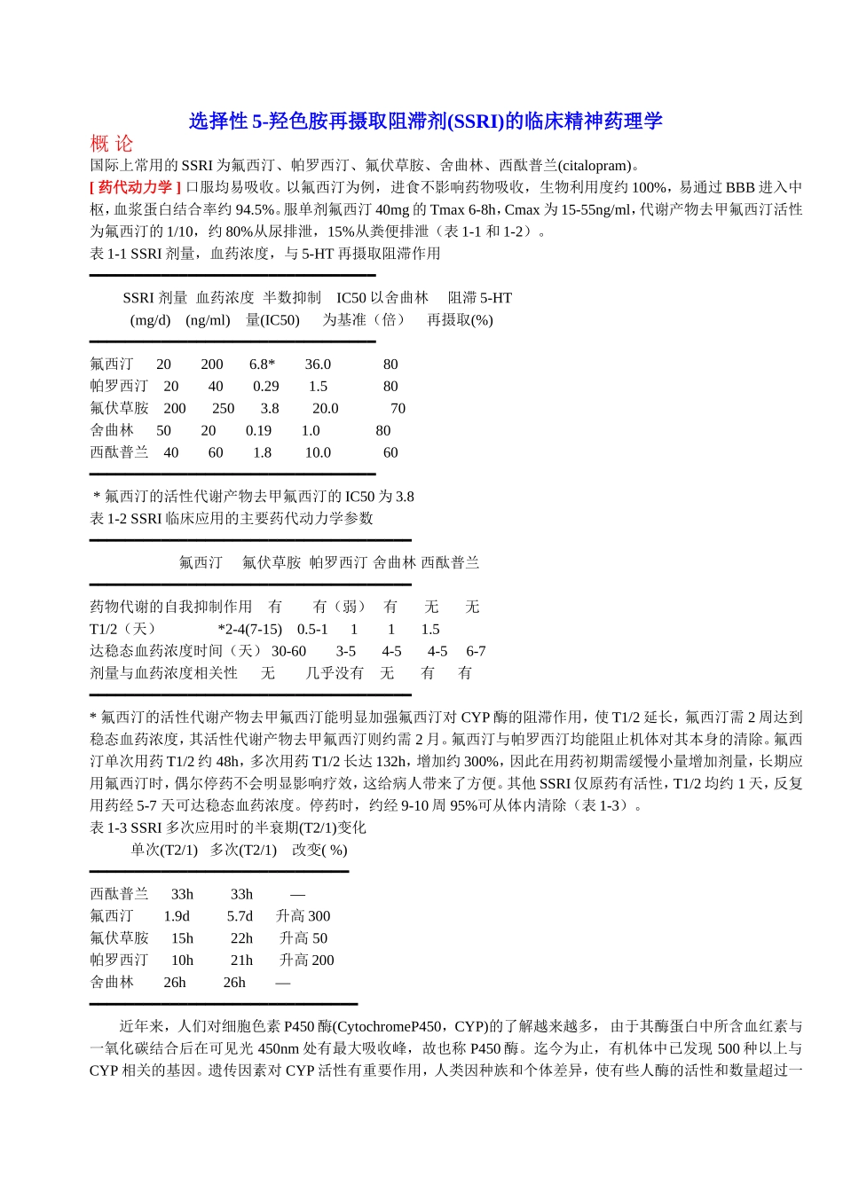 选择性5羟色胺再摄取抑制剂的精神药理学_第1页
