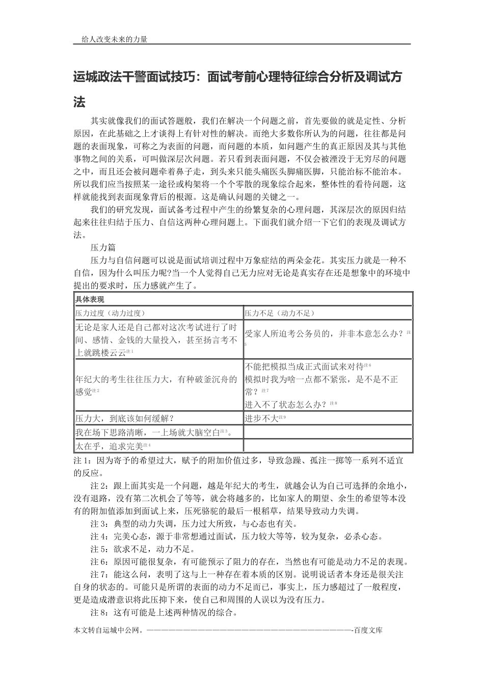 运城政法干警面试技巧：面试考前心理特征综合分析及调试方法_第1页
