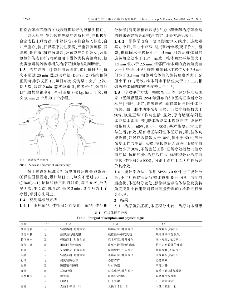 运动疗法为主治疗颈椎失稳症的临床观察_第2页