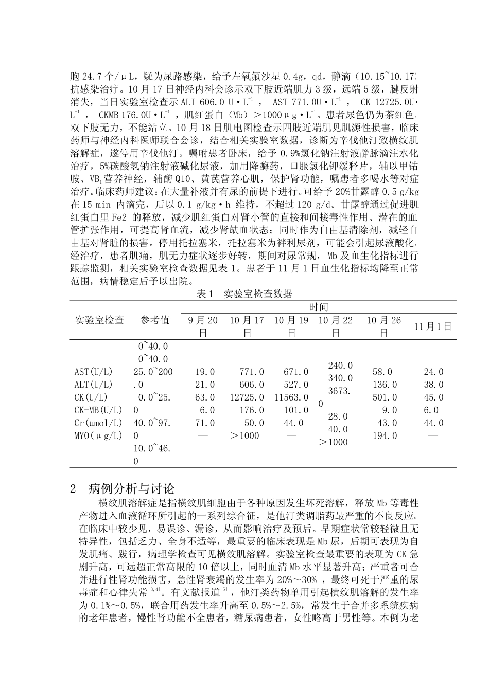 辛伐他汀致横纹肌溶解症病例分析_第3页