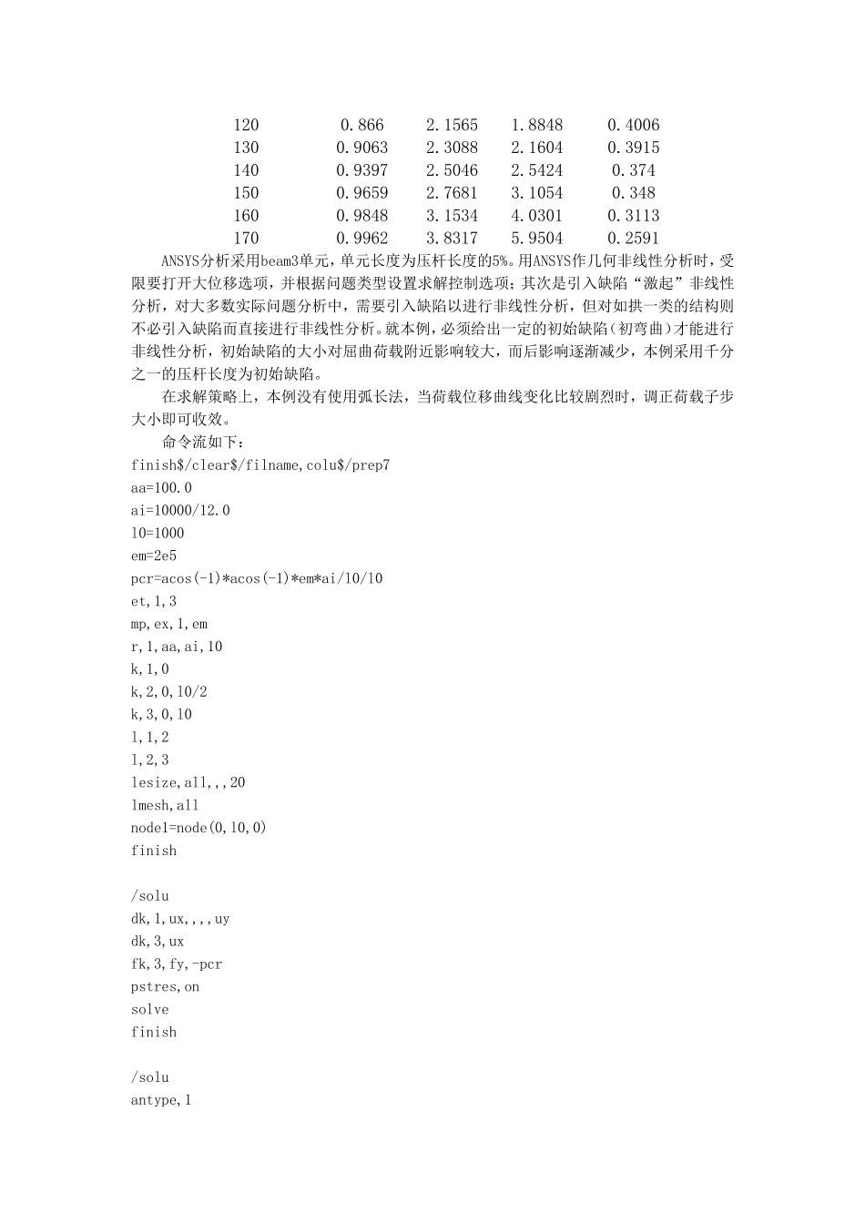 轴心压杆大挠度弹性屈曲分析_第3页