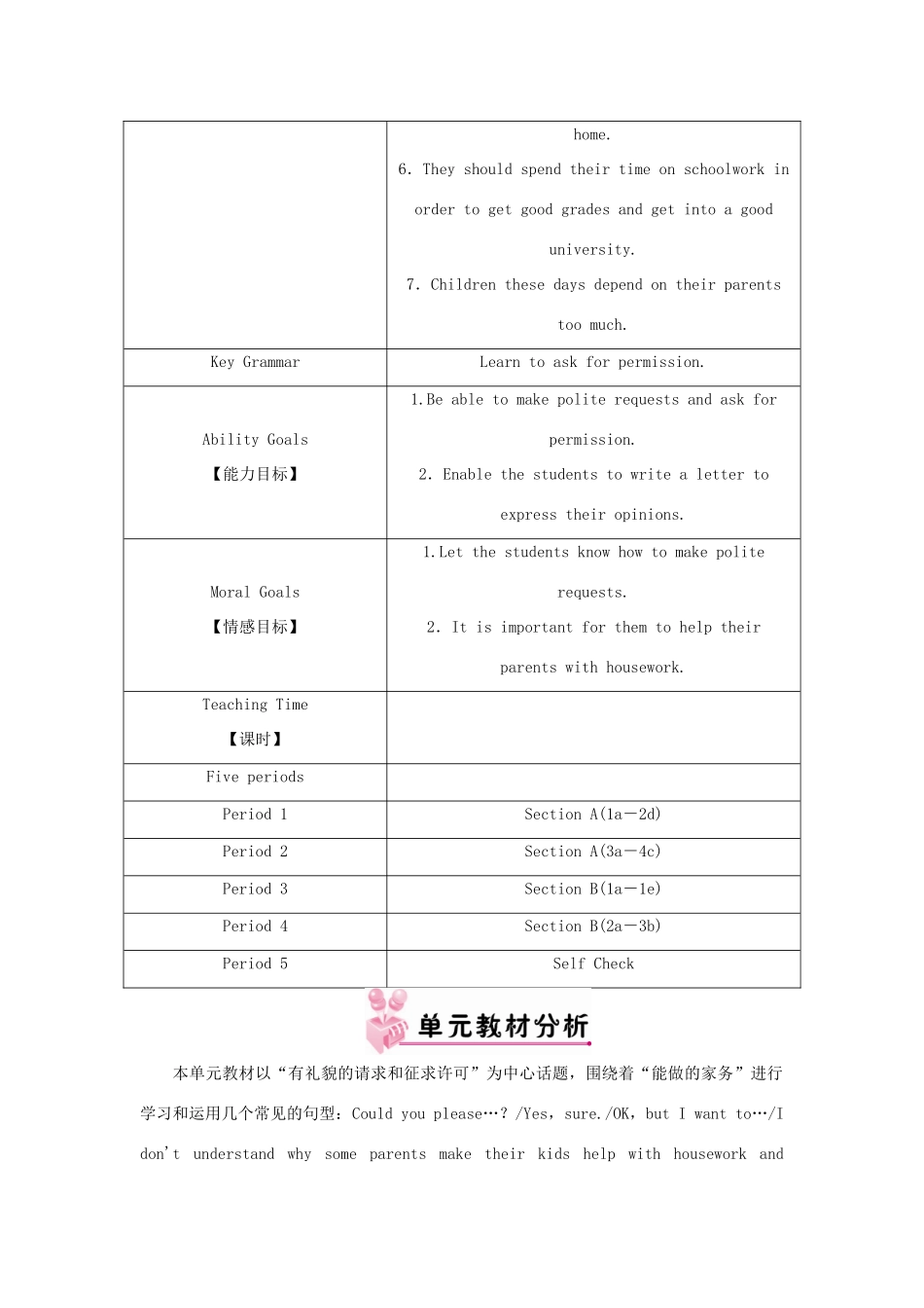 八年级英语下册 Unit 3 Could you please clean your room单元教材分析（新版）人教新目标版-（新版）人教新目标版初中八年级下册英语教案_第2页