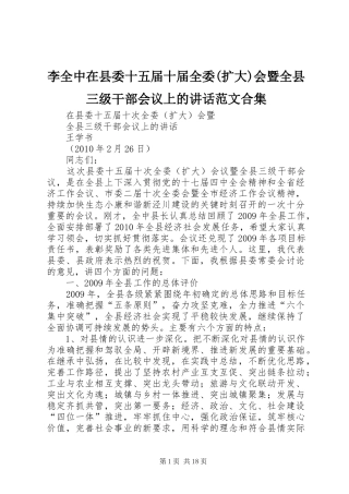 李全中在县委十五届十届全委(扩大)会暨全县三级干部会议上的讲话发言范文合集