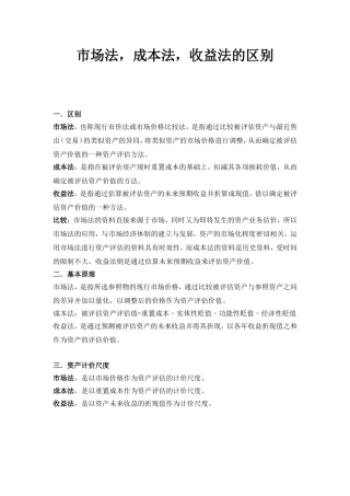 资产评估：成本法、市场法和收益法的比较
