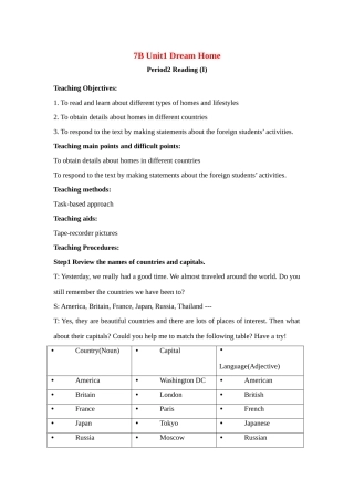七年级英语下册 Unit 1 Reading I教案牛津版