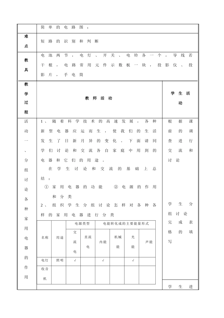 九年级物理 第九章 简单电路 教案北京课改版_第2页