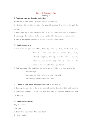 七年级英语下册 Unit 6 Outdoor fun Reading I教案 （新版）牛津版-（新版）牛津版初中七年级下册英语教案