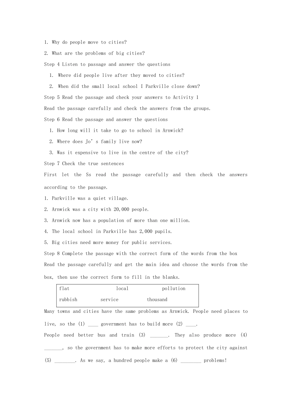 八年级英语上册 Module 9 Population Unit 2 Arnwick was a city with 200 000 people教案 （新版）外研版-（新版）外研版初中八年级上册英语教案_第2页