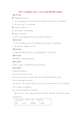 八年级英语上册 Module 9 Population Unit 2 Arnwick was a city with 200 000 people教案 （新版）外研版-（新版）外研版初中八年级上册英语教案