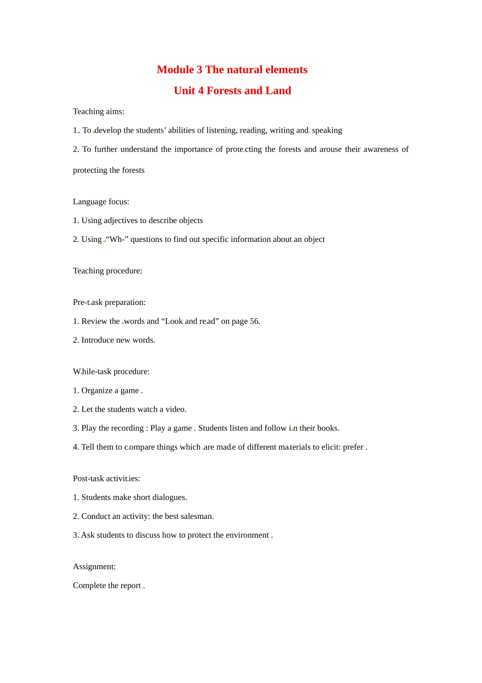 七年级英语：Module 3 Unit 4 Forests and land教案上海牛津版牛津版_第1页