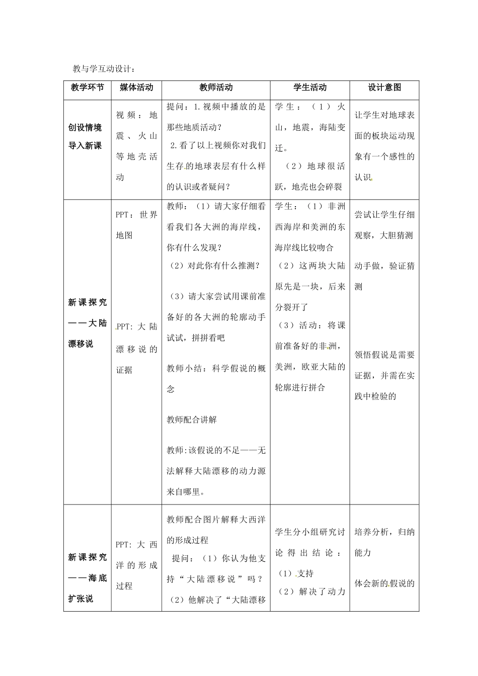 七年级科学上册 3.6 地球表面的板块教学设计 浙教版_第2页