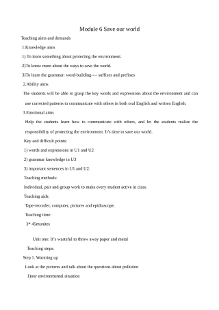 外研版英语九年级上册 Module6 Save our world