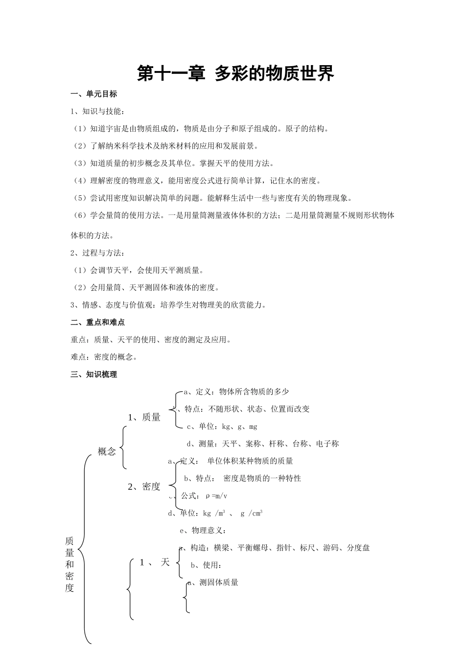 人教版九年级物理第11多彩的物质世界章教案_第1页