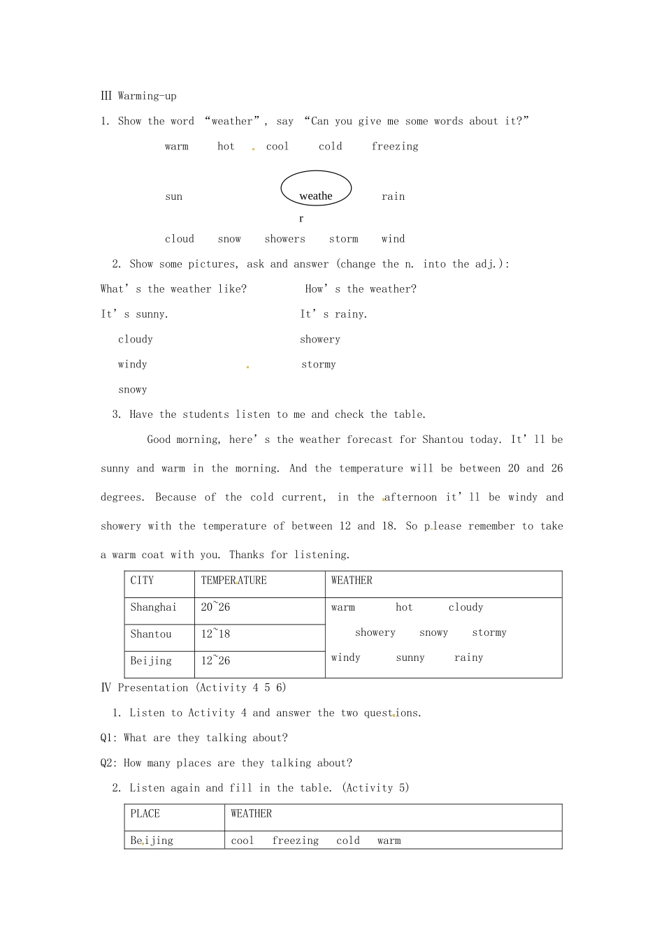 八年级英语上册 Module 11 Unit 1 It may be cold tomorrow教案 外研版_第2页
