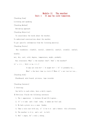 八年级英语上册 Module 11 Unit 1 It may be cold tomorrow教案 外研版
