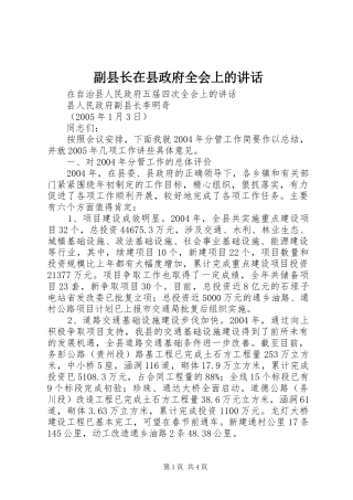 副县长在县政府全会上的讲话发言