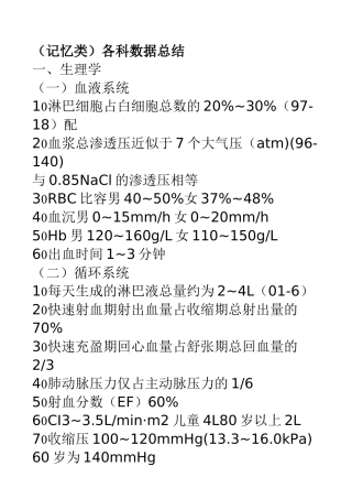 西医综合(记忆类)各科数据总结