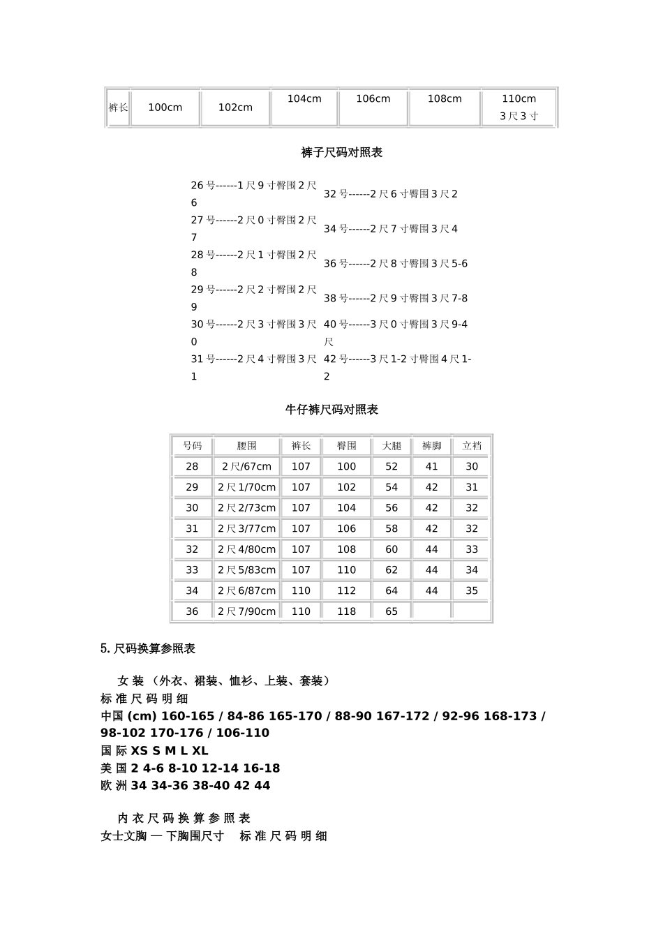 衣服尺码对照(最全的一份)_第3页