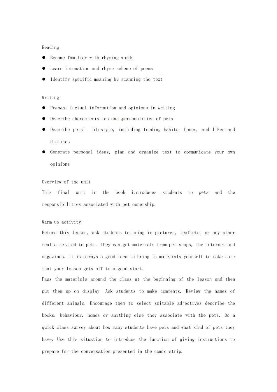 七年级英语下册 Unit 6 Pets单元教案 牛津版_第2页