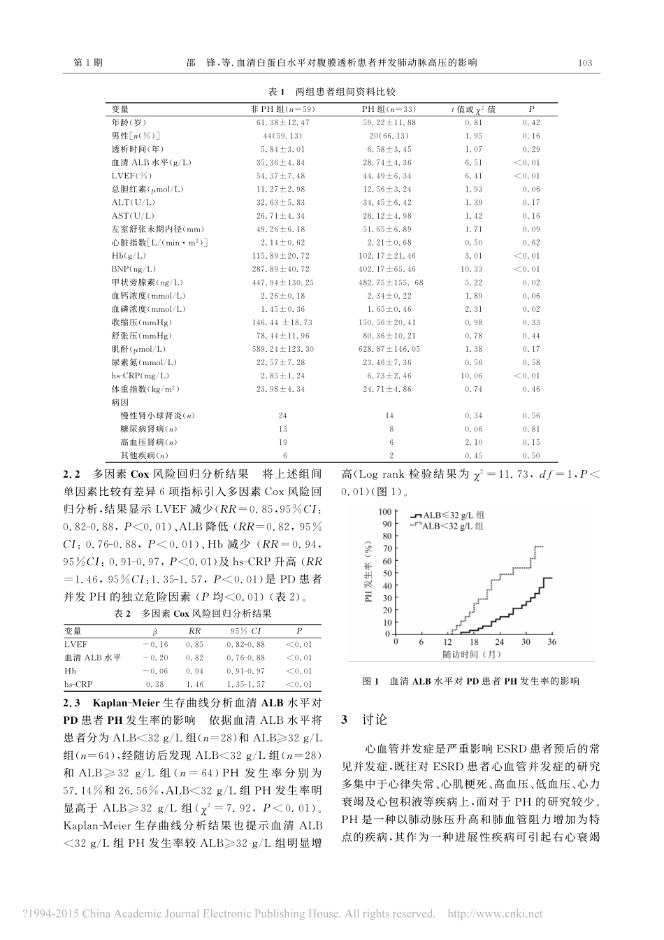 血清白蛋白水平对腹膜透析患者并发肺动脉高压的影响_邵锋_第3页