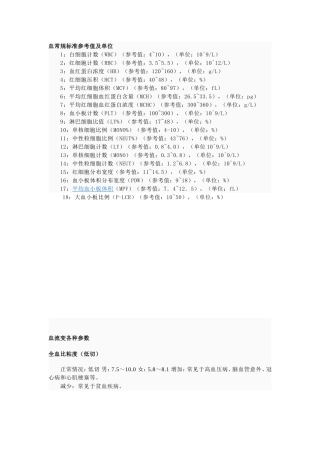 血常规标准参考值及单位