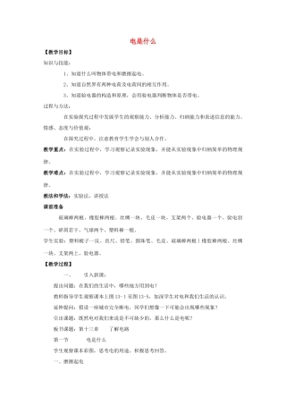 九年级物理全册 第十四章 第一节 电是什么教案4 （新版）沪科版