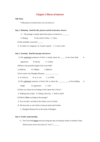 九年级英语：Chapter 3 Places of interest教案深圳牛津版