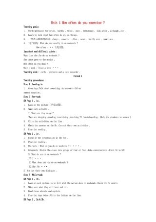 八年级英语上册 Unit 1 How often do you exercis1 教案 人教新目标版
