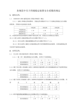 挡土墙验算安全系数取值问题
