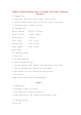 七年级英语上册 Module 4 Unit 3 Friends from other countries Period 2&3&4教案上海牛津版