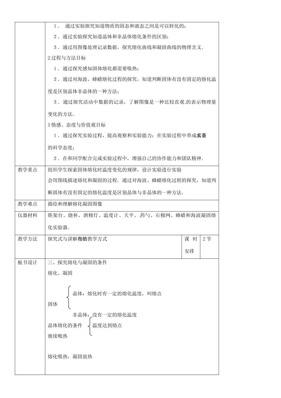 八年级物理上册 融化和凝固教案1 北师大版_第2页
