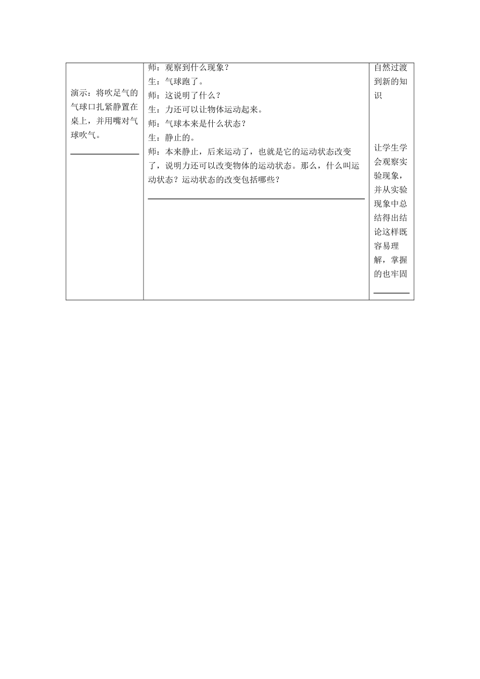 八年级物理下册 第9章 第3节《力与运动的关系》教学设计 （新版）苏科版_第2页