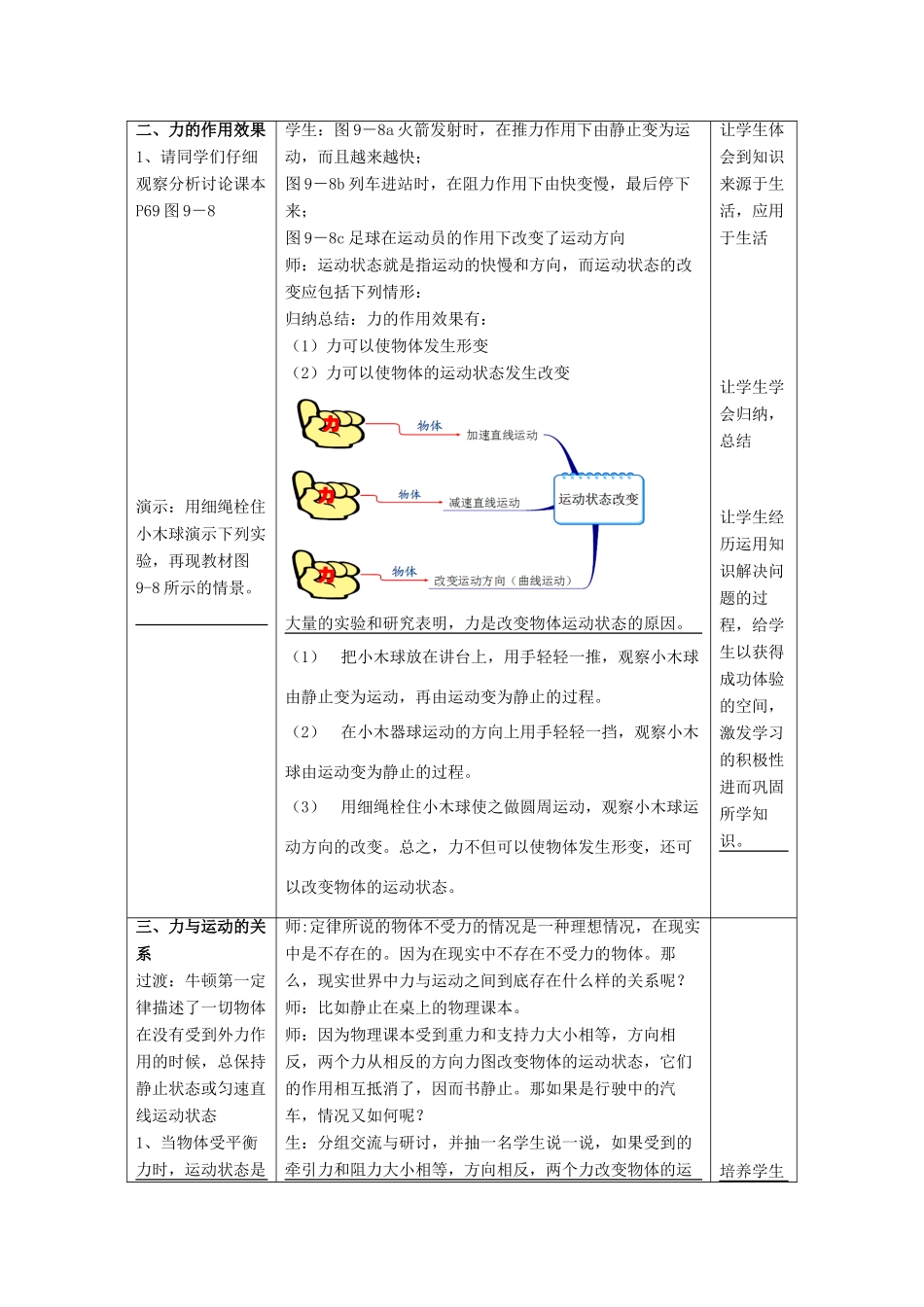 八年级物理下册 第9章 第3节《力与运动的关系》教学设计 （新版）苏科版_第3页