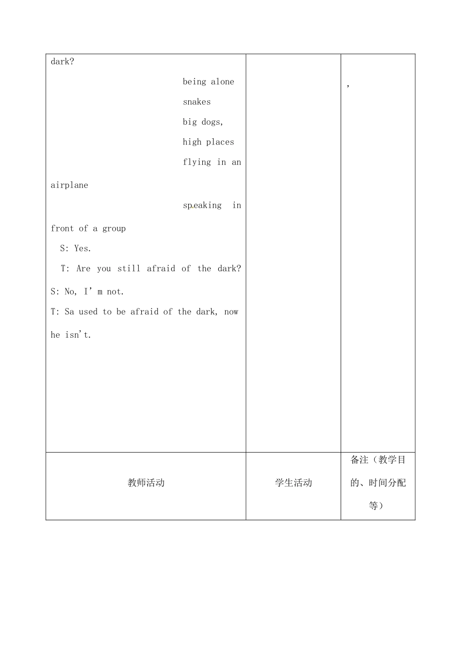 吉林省四平市第十七中学九年级英语全册《Unit 2 I used to be afraid of the dark》（第2课时）教案 人教新目标版_第3页